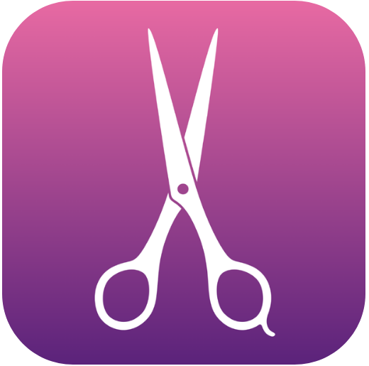 StyleShare app icon featuring white hairstyling scissors on a pink-to-purple gradient background.